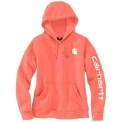 'Carhartt' Women's Clarksburg Logo Sleeve Graphic Hoodie - Electric Coral -Outdoor Clothing Shop 102791 Q48 WS23 e V2 1024x1024@2x