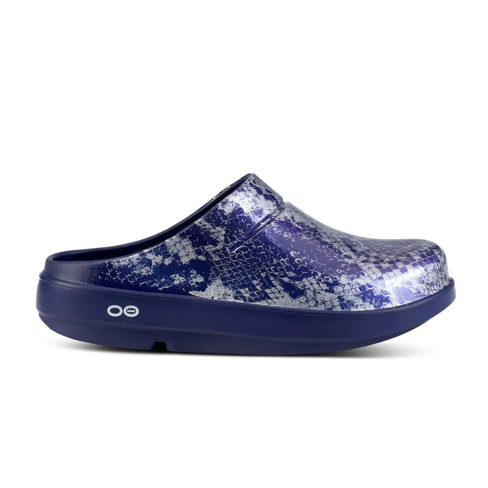 'OOFOS' Women's OOcloog Clog Limited Edition - Navy / Silver Snake 1 'OOFOS' Women's OOcloog Clog Limited Edition - Navy / Silver Snake