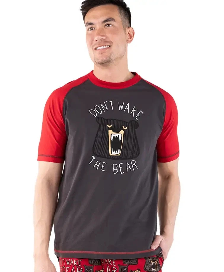 'Lazy One' Men's Don't Wake The Bear PJ Tee - Grey / Red 1 'Lazy One' Men's Don't Wake The Bear PJ Tee - Grey / Red