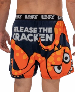 'Lazy One' Men's Release The Cracken Boxer - Navy / Orange