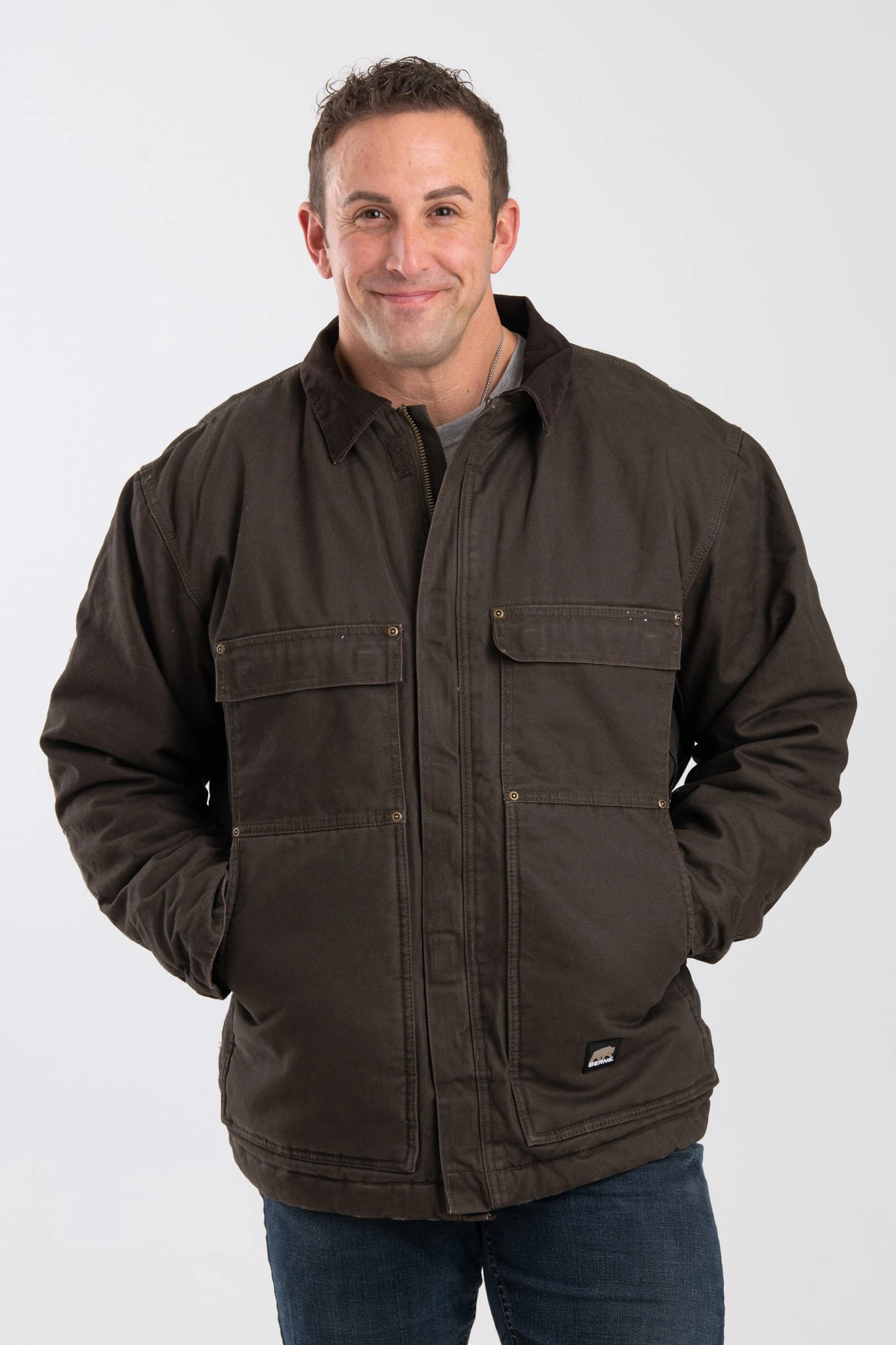 'Berne' Men's Washed Chore Coat - Olive Duck 1 'Berne' Men's Washed Chore Coat - Olive Duck