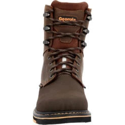 'Georgia Boot' Men's 8" AMP LT Poser EH Wedge Soft Toe - Brown -Outdoor Clothing Shop GB00520 front 1024x1024@2x