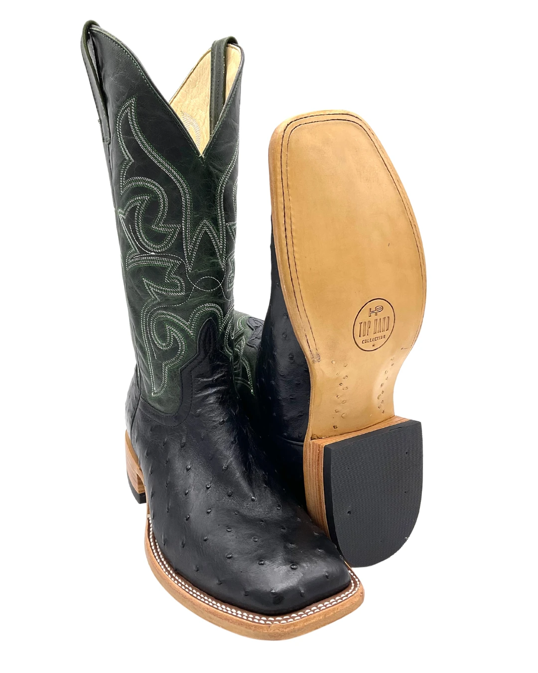 'Anderson Bean' Men's 13" HorsePower Top Hand Full Quill Ostrich - Black / Emerald Explosion 2 'Anderson Bean' Men's 13" HorsePower Top Hand Full Quill Ostrich - Black / Emerald Explosion - Image 2