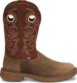 'Justin' Men's 11" Rush Western Square Toe - Peanut Tan / Bronze Orange