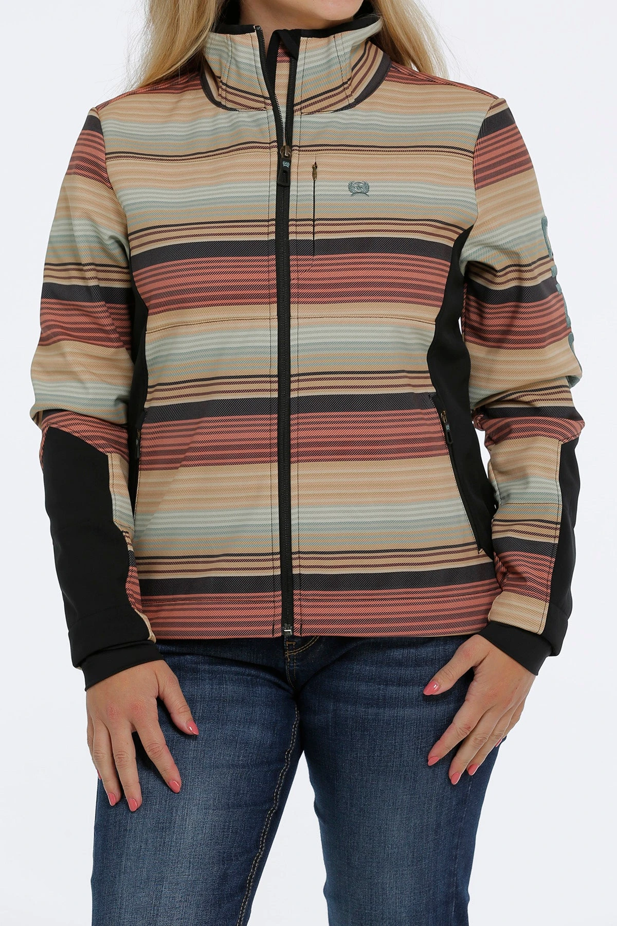 'Cinch' Women's Blanket Stripe Bonded Jacket - Multi 1 'Cinch' Women's Blanket Stripe Bonded Jacket - Multi