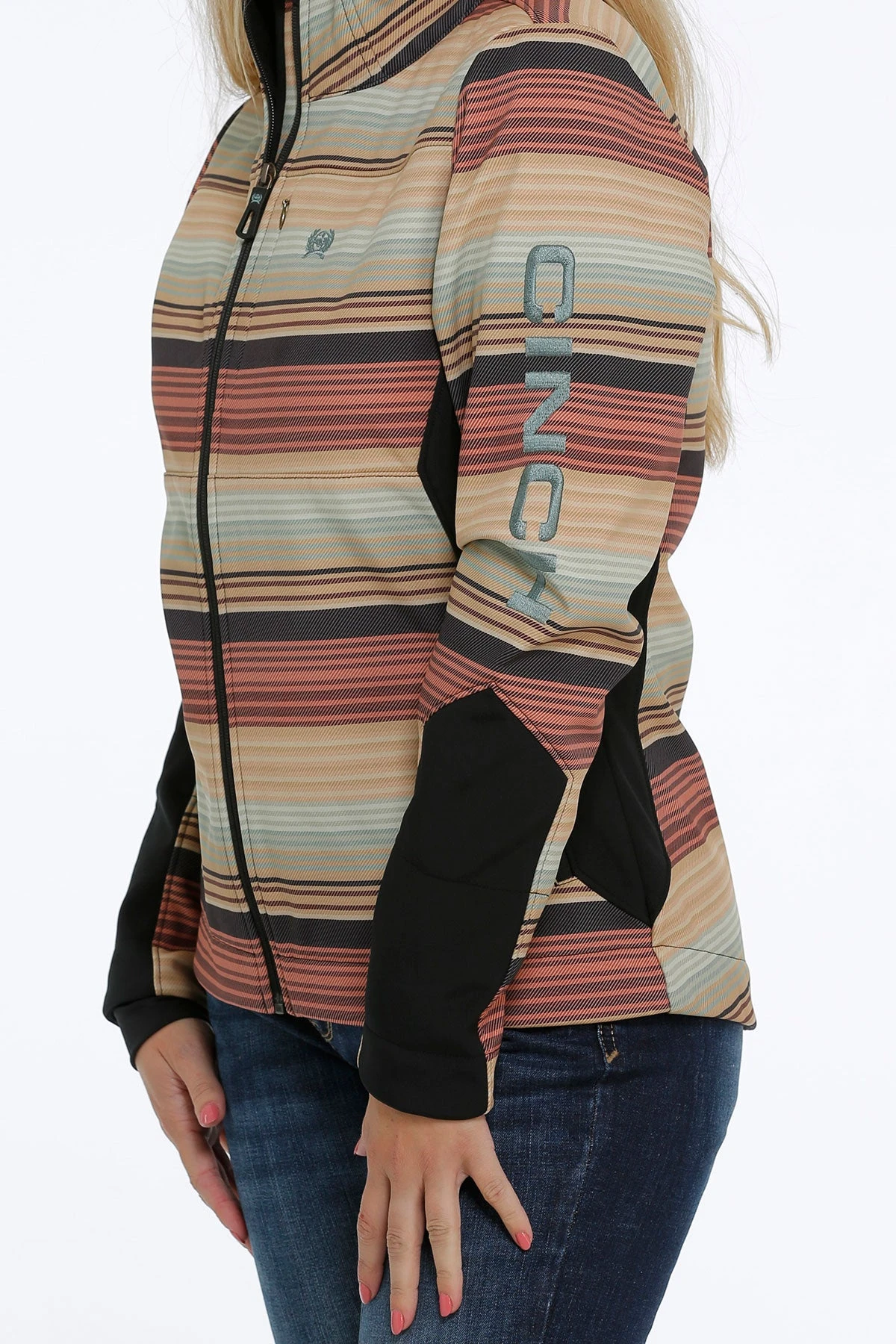 'Cinch' Women's Blanket Stripe Bonded Jacket - Multi 2 'Cinch' Women's Blanket Stripe Bonded Jacket - Multi - Image 2