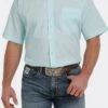 'Cinch' Men's Geometric Print Short Sleeve Button Down - Light Blue
