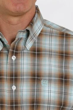 'Cinch' Men's Ombre Plaid Short Sleeve Button Down Shirt - Brown/Turquoise -Outdoor Clothing Shop MTW1111398 4 1024x1024@2x