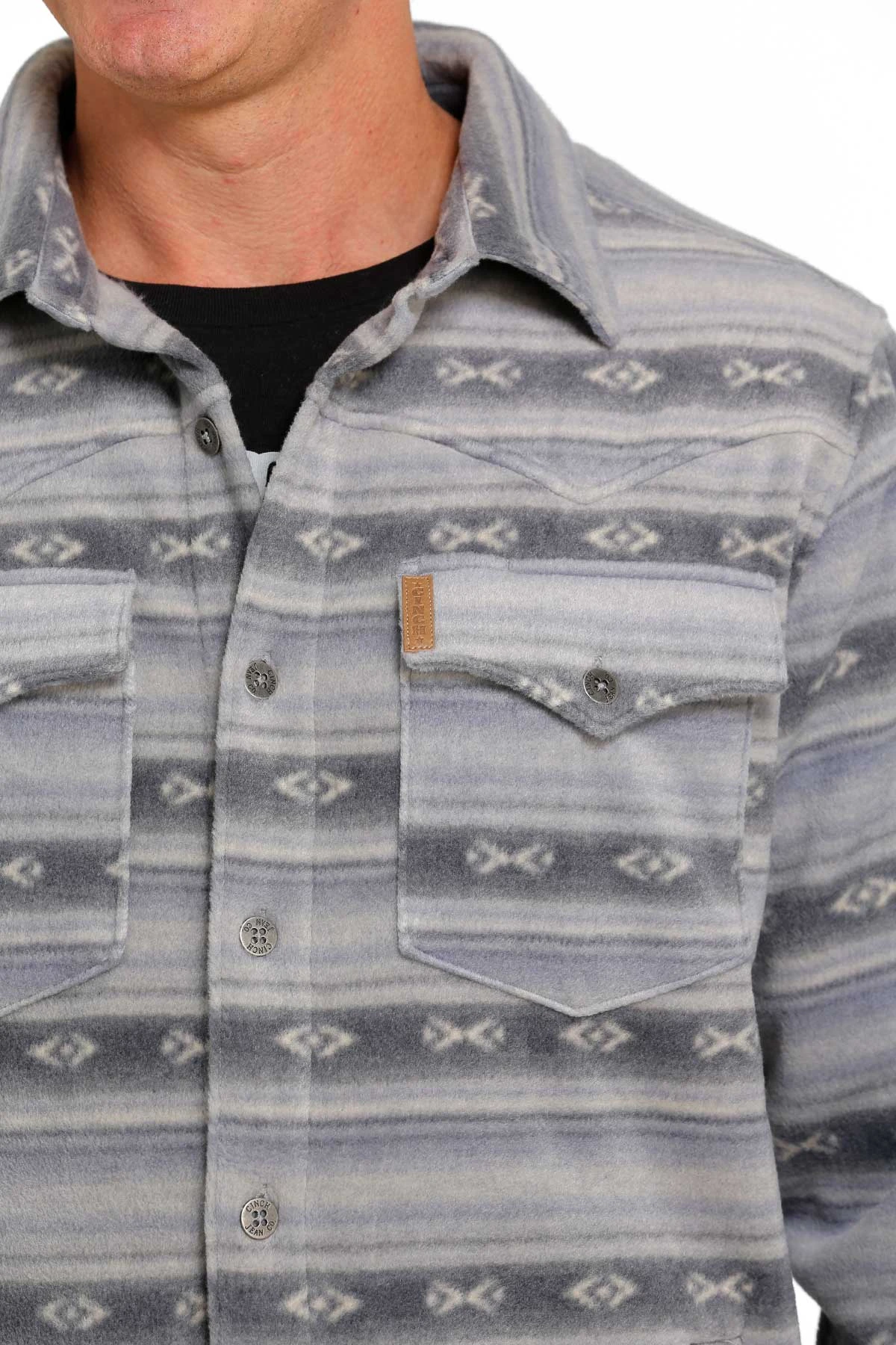 'Cinch' Men's Aztec Print Polar Fleece Shirt Jacket - Blue 2 'Cinch' Men's Aztec Print Polar Fleece Shirt Jacket - Blue - Image 2
