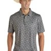 'Panhandle' Men's Performance Aztec Snap Knit Polo - Blue