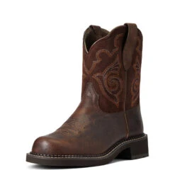 'Ariat' Women's 8" Fatbaby Heritage Tess Western Round Toe - Forest Brown / Jamocha -Outdoor Clothing Shop S22 WMS WEST 10040264 3 4 front 1024x1024@2x