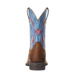 'Ariat' Youth Double Kicker Square Toe - Distressed Brown / Stone Blue -Outdoor Clothing Shop S22 YTH WEST 10040247 heel 1024x1024@2x