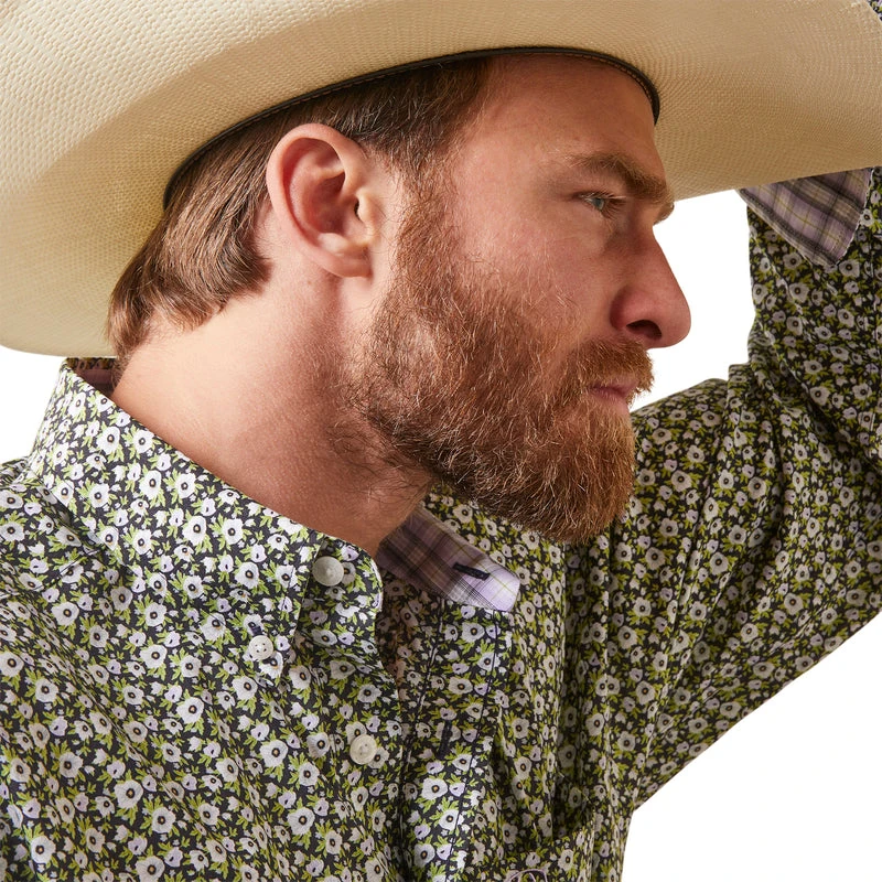 'Ariat' Men's Wrinkle Free Florian Classic Fit Button Down - Black / Green 2 'Ariat' Men's Wrinkle Free Florian Classic Fit Button Down - Black / Green - Image 2