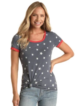 'Panhandle Slim' Women's Star Print Tee - Blue