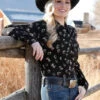 'Cruel' Women's Horse Print Rayon Long Sleeve - Black